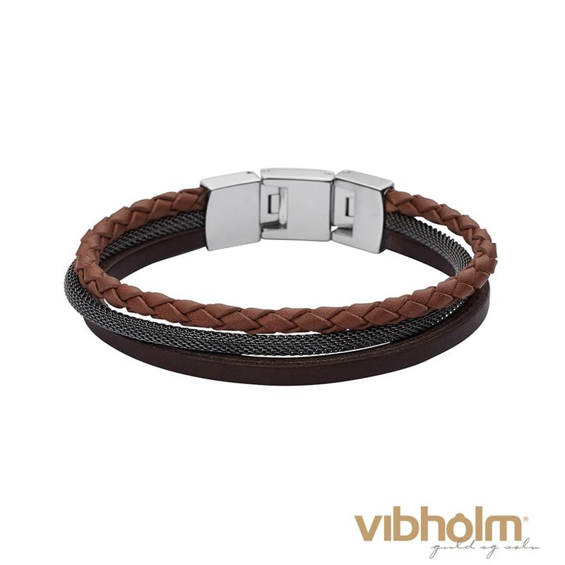 Fossil - Casual Armbånd Herre - sort/brun læder/stål JF02213040
